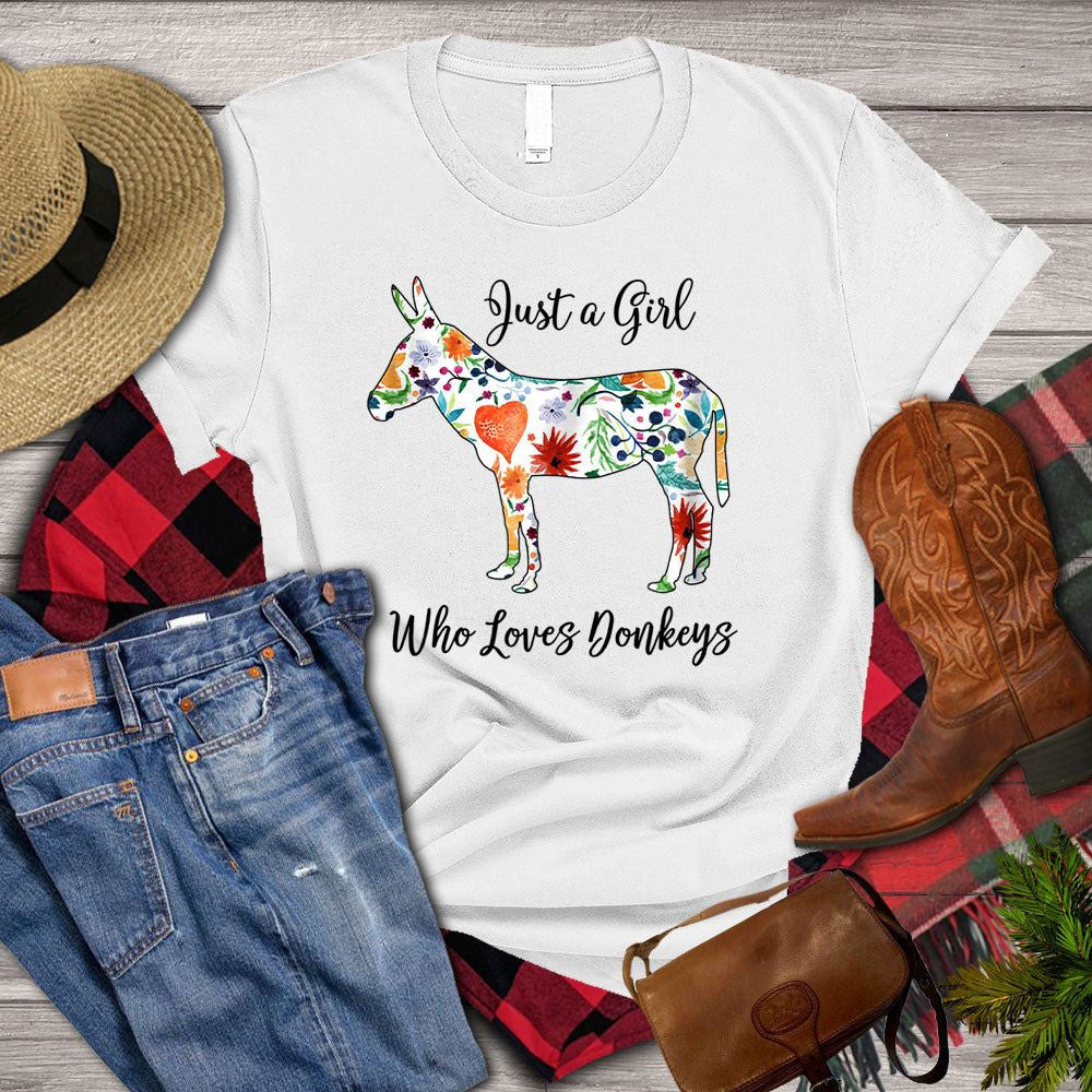 Farm T Shirt, Cute Just A Girl Who Loves Donkeys T Shirt, Farm Shirts, Funny Farm Shirts