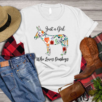 Farm T Shirt, Cute Just A Girl Who Loves Donkeys T Shirt, Farm Shirts, Funny Farm Shirts