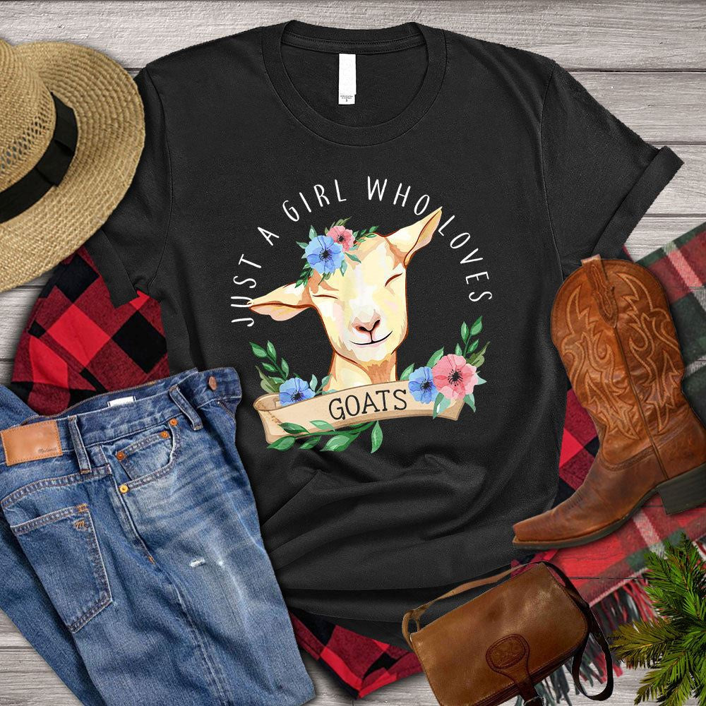 Farm T Shirt, Cute Just A Girl Who Loves Goats T Shirt, Farm Shirts, Funny Farm Shirts