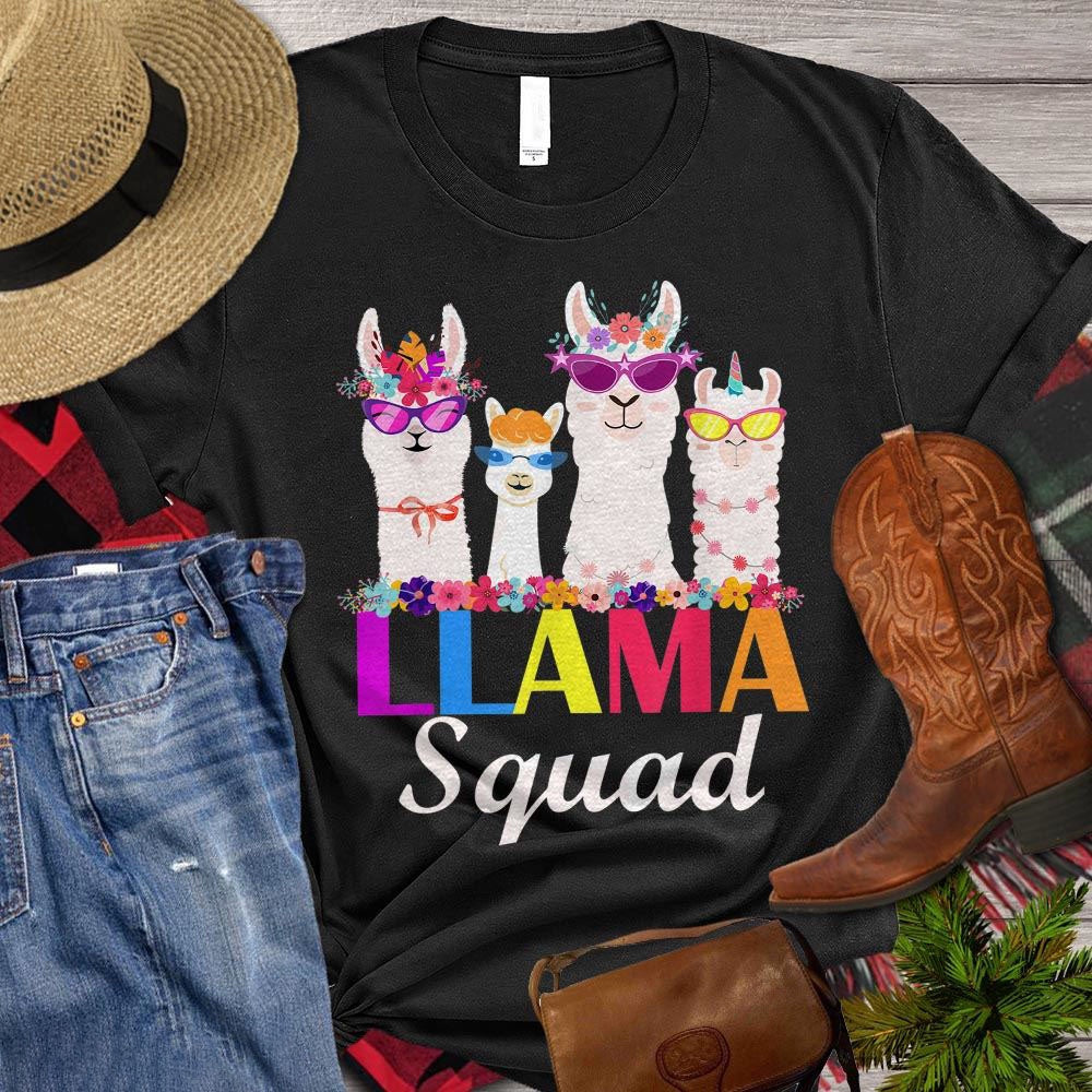 Farm T Shirt, Cute Llama Squad With Flower Glasses T Shirt, Farm Shirts, Funny Farm Shirts