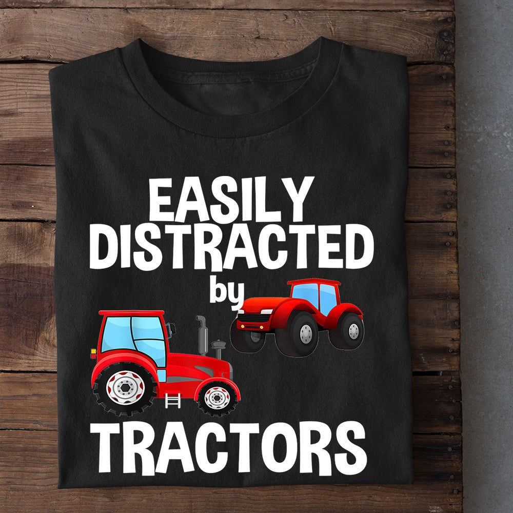 Farm T Shirt, Easily Distracted By Red Tractors T Shirt, Farm Shirts, Funny Farm Shirts