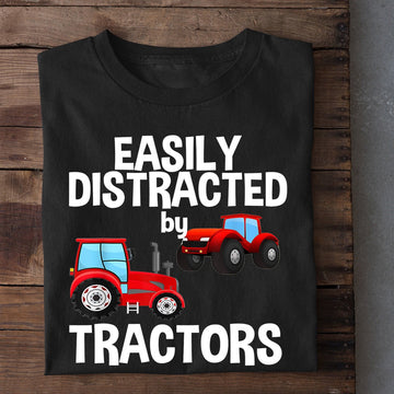 Farm T Shirt, Easily Distracted By Red Tractors T Shirt, Farm Shirts, Funny Farm Shirts