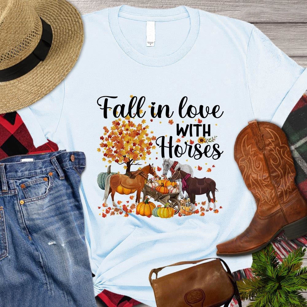 Farm T Shirt, Fall In Love With Horses Thanksgiving Gift For Horse Lovers T Shirt, Farm Shirts, Funny Farm Shirts