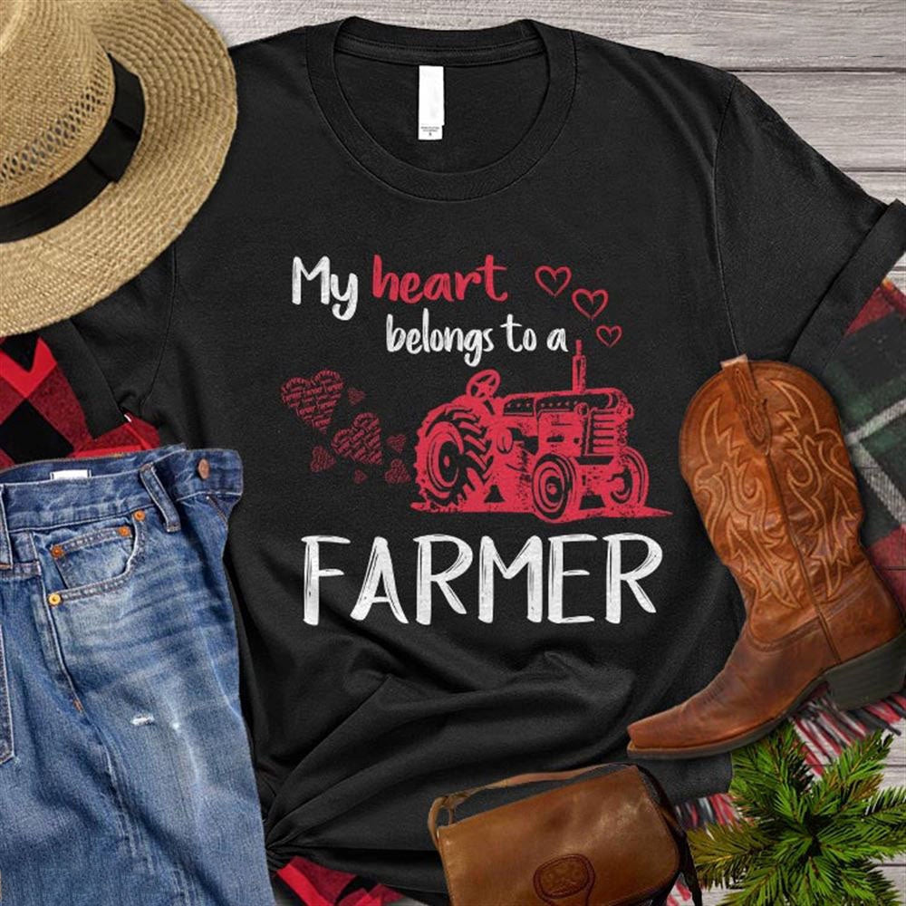 Farm T Shirt, Farm Valentine T-shirt, My Heart Belongs To A Farmer T Shirt, Farm Shirts, Funny Farm Shirts