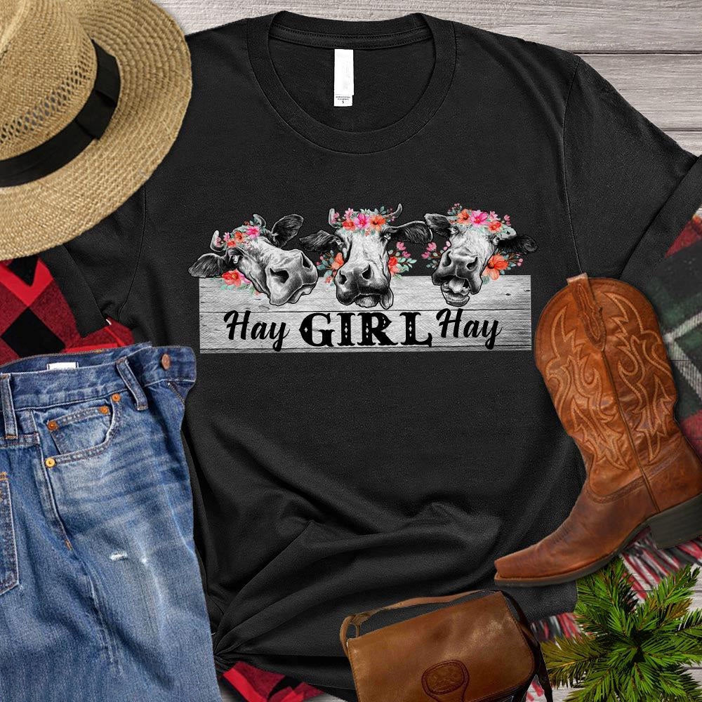 Farm T Shirt, Funny Hay Girl Hay Cow Flower T Shirt, Farm Shirts, Funny Farm Shirts