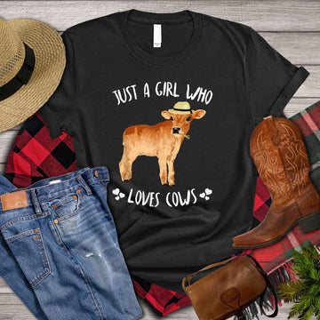 Farm T Shirt, Funny Just A Girl Who Loves Cows T Shirt, Farm Shirts, Funny Farm Shirts