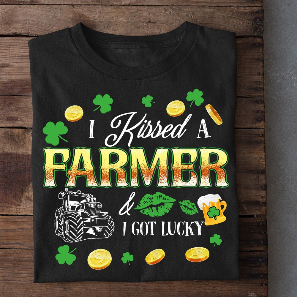 Farm T Shirt, Funny St Patrick's Day Farmer T-shirt, Kissed A Trucker Got Lucky T Shirt, Farm Shirts, Funny Farm Shirts