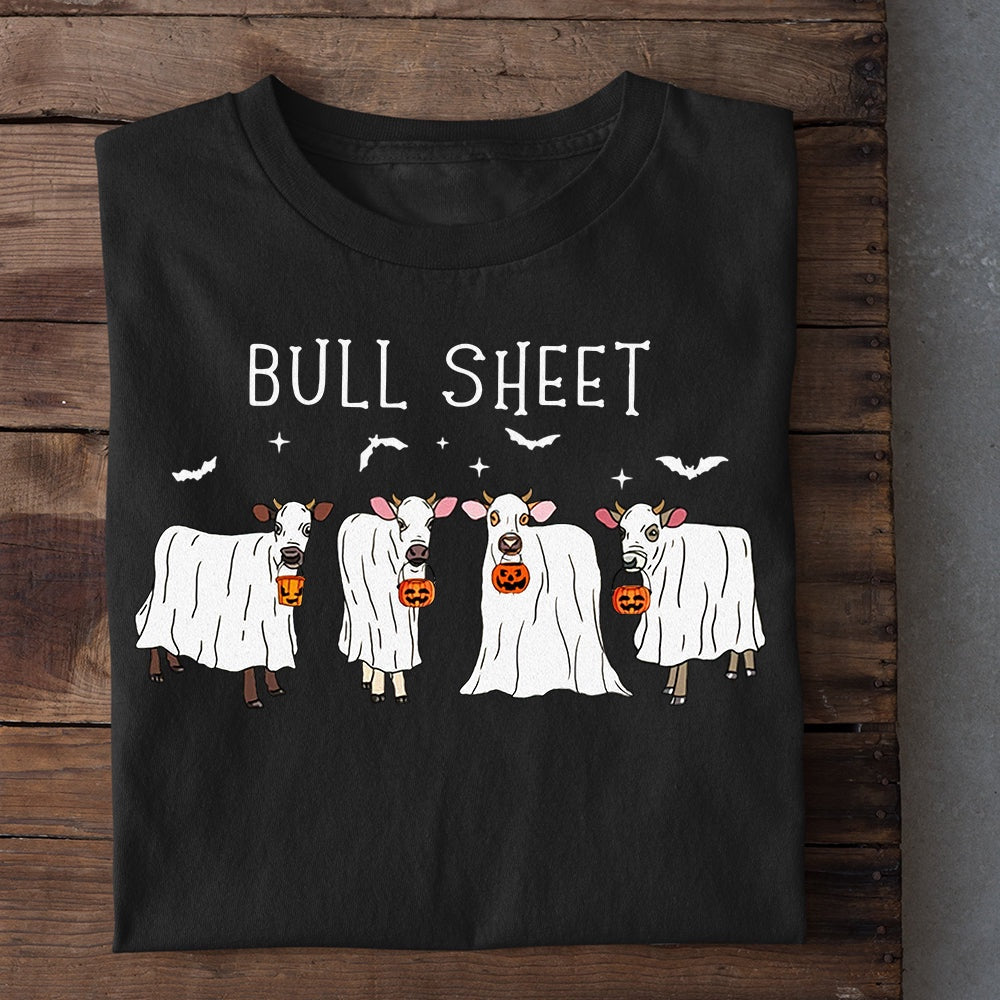 Farm T Shirt, Halloween Bull Sheet Cows Holding Pumpkin Light T Shirt, Farm Shirts, Funny Farm Shirts