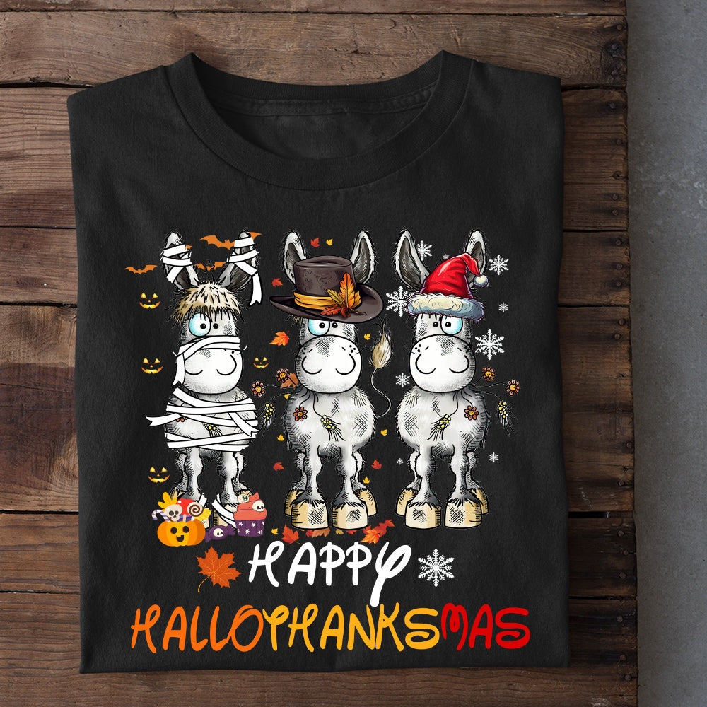 Farm T Shirt, Halloween Donkey T-shirt, Happy Hallothanksmas T Shirt, Farm Shirts, Funny Farm Shirts