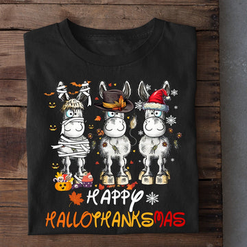 Farm T Shirt, Halloween Donkey T-shirt, Happy Hallothanksmas T Shirt, Farm Shirts, Funny Farm Shirts