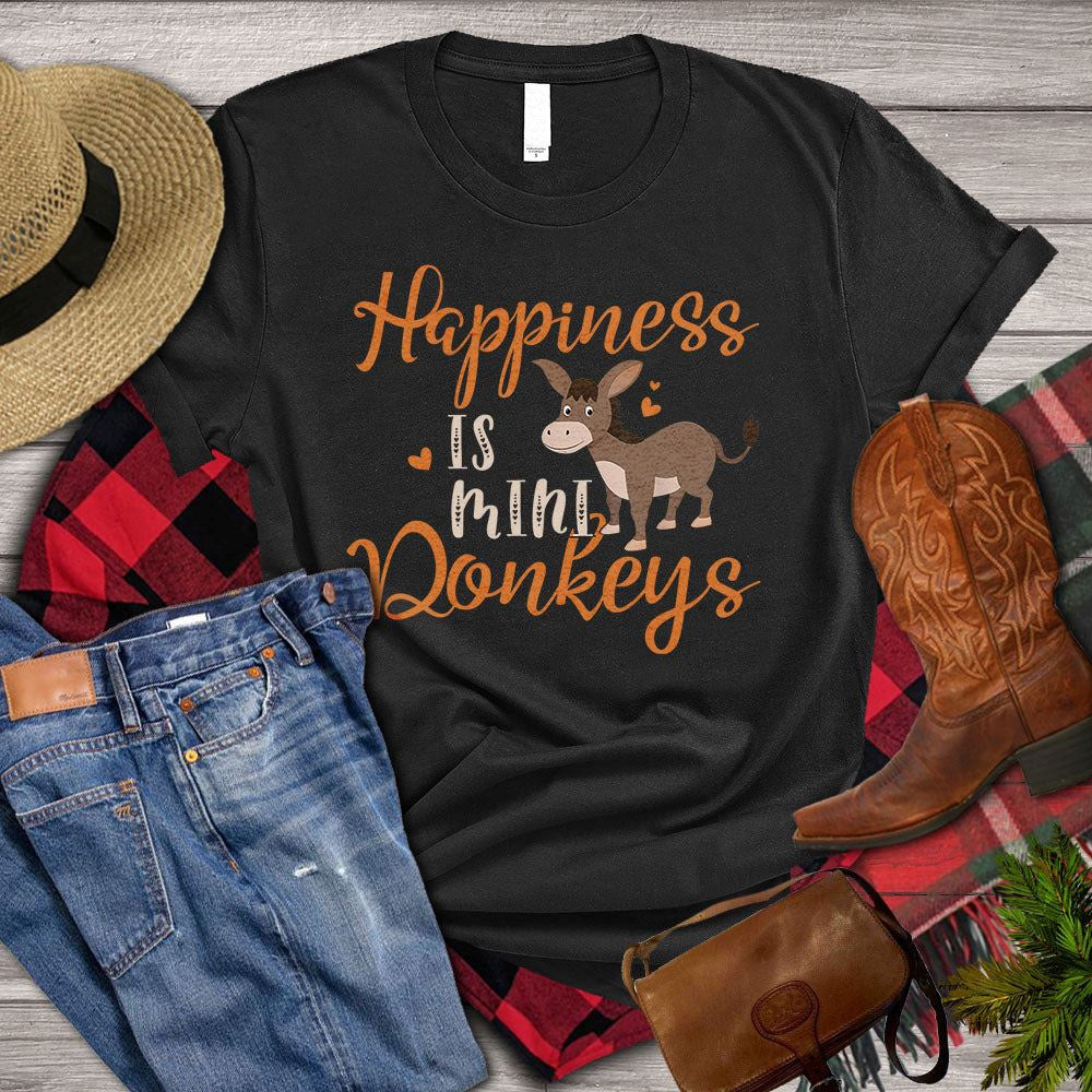 Farm T Shirt, Happiness Is Mini Donkeys T Shirt, Farm Shirts, Funny Farm Shirts