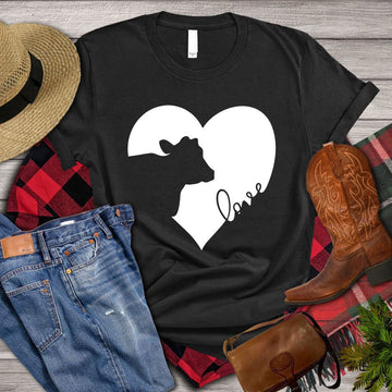 Farm T Shirt, Heart Love Cow T Shirt, Farm Shirts, Funny Farm Shirts