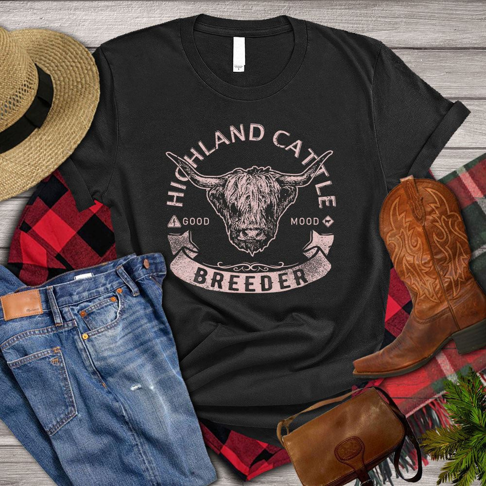 Farm T Shirt, Highland Cattle Good Mood Breeder T Shirt, Farm Shirts, Funny Farm Shirts