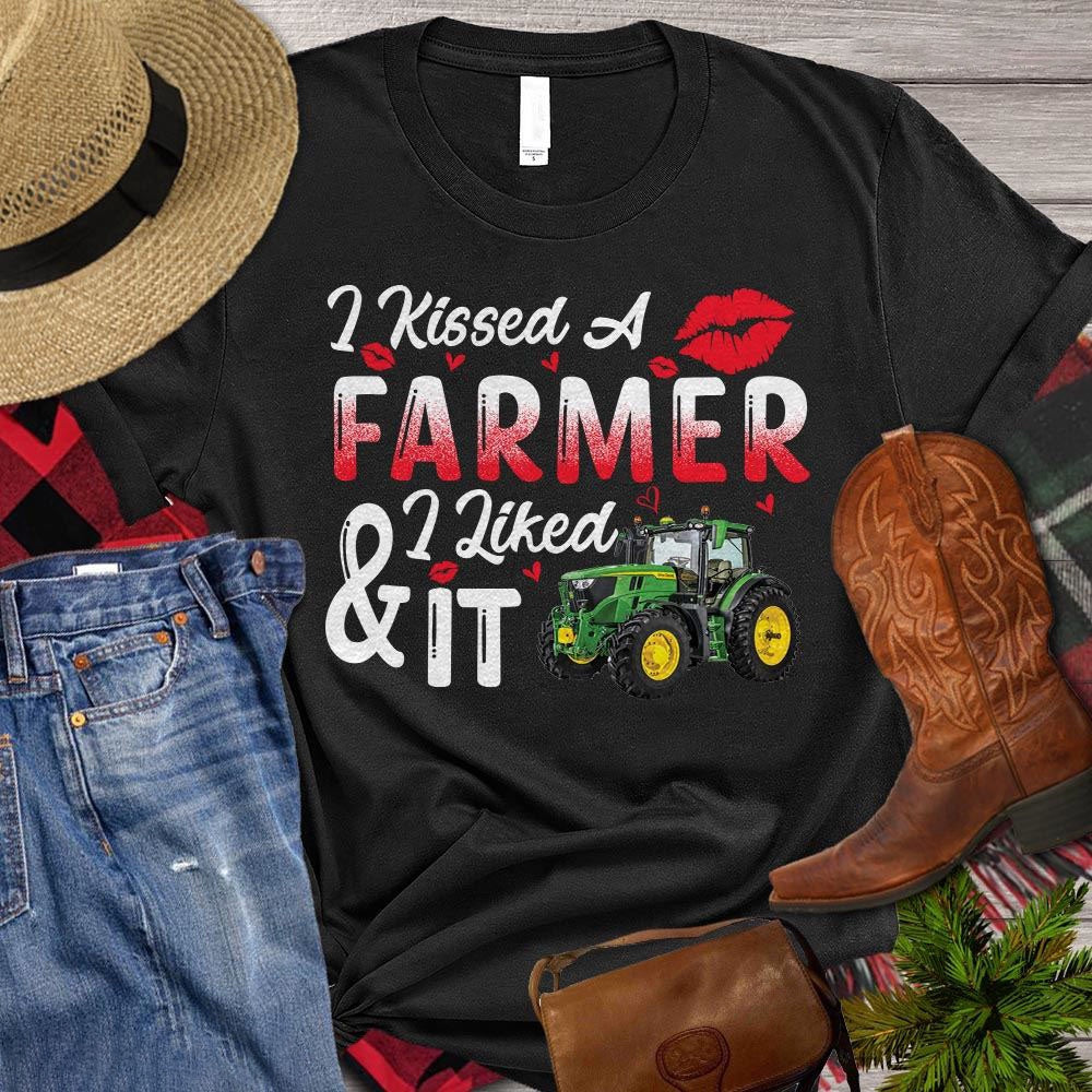 Farm T Shirt, I Kissed A Farmer I Liked It Green Tractor, Farm Shirts, Funny Farm Shirts