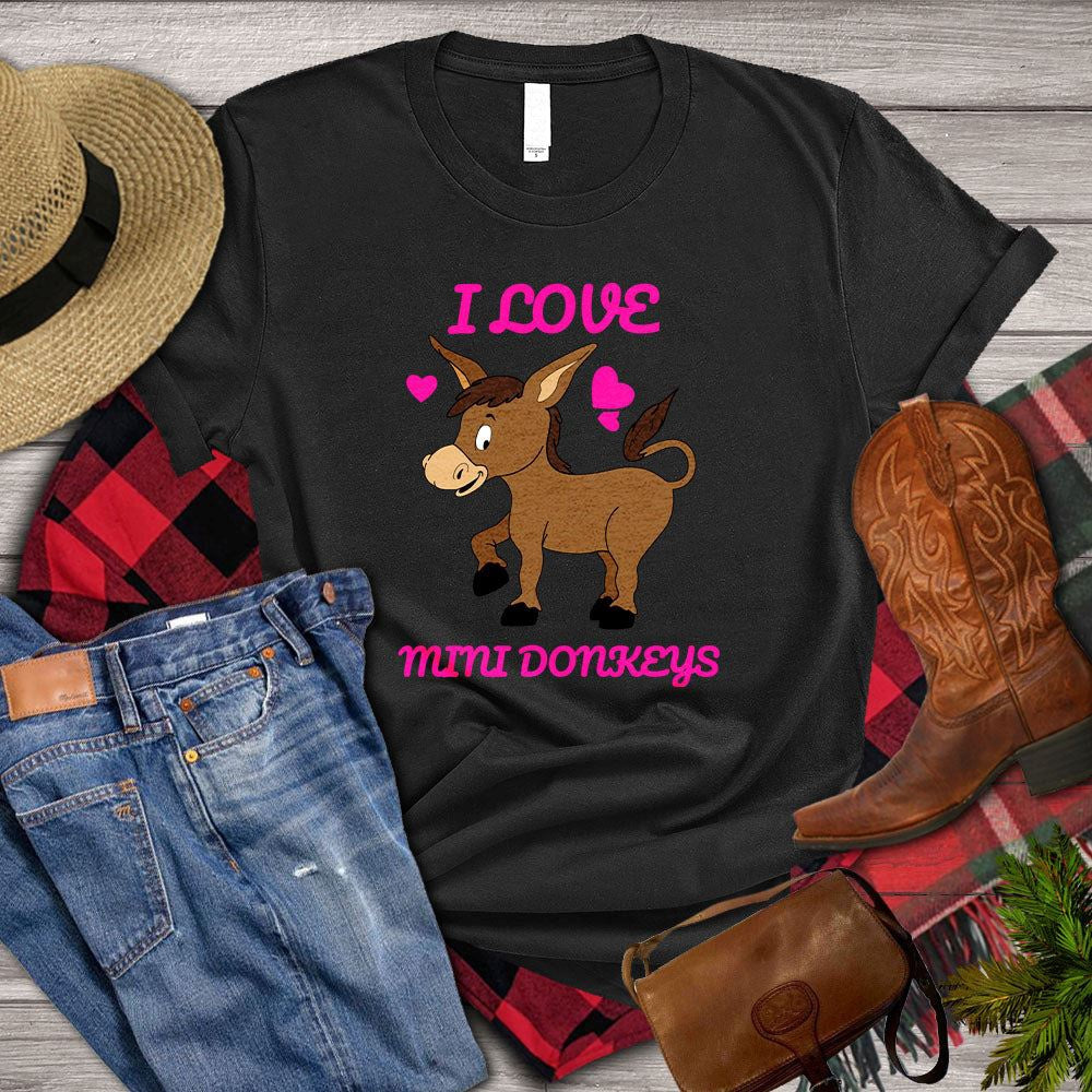 Farm T Shirt, I Love Mini Donkeys T Shirt, Farm Shirts, Funny Farm Shirts