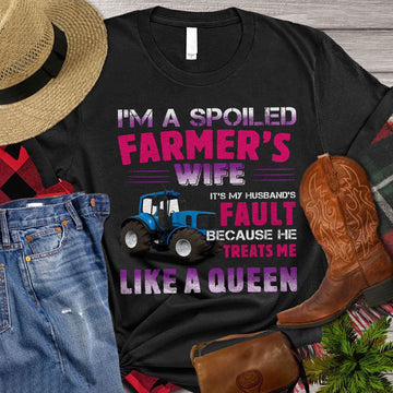 Farm T Shirt, I'm A Spoiled Farmer's Wife It's My Husband's Fault T Shirt, Farm Shirts, Funny Farm Shirts