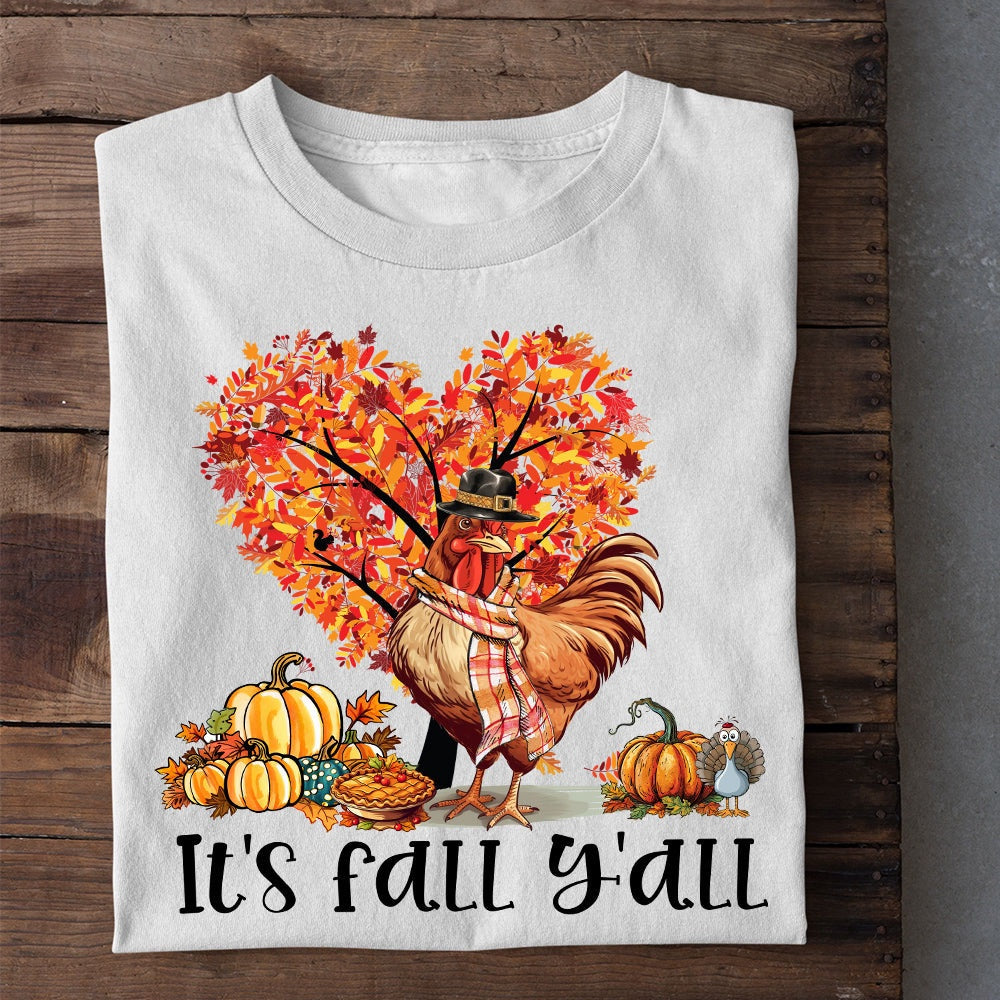 Farm T Shirt, It'S Fall Y'All Chicken Under The Autumn Tree T Shirt, Farm Shirts, Funny Farm Shirts