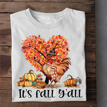 Farm T Shirt, It'S Fall Y'All Chicken Under The Autumn Tree T Shirt, Farm Shirts, Funny Farm Shirts