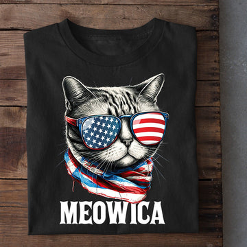 Farm T Shirt, July 4Th Cat T-Shirt, Meowica Cat With Glasses Usa Flag T Shirt, Farm Shirts, Funny Farm Shirts