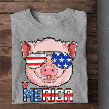 Farm T Shirt, July 4Th Cool Merica Pig With Glasses Usa Flag Patriotic T Shirt, Farm Shirts, Funny Farm Shirts