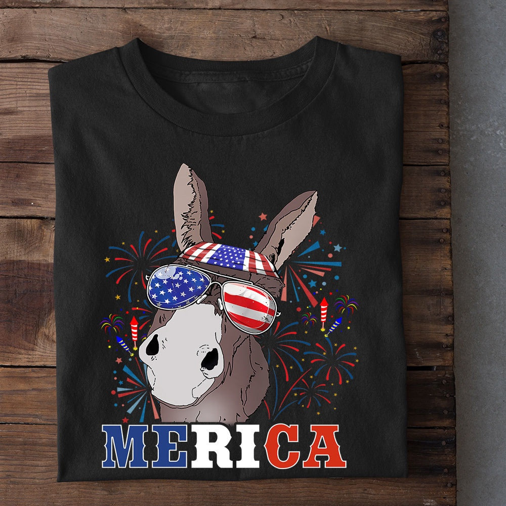 Farm T Shirt, July 4Th Moorica Glasses Usa Flag Donkey Patriotic T Shirt, Farm Shirts, Funny Farm Shirts