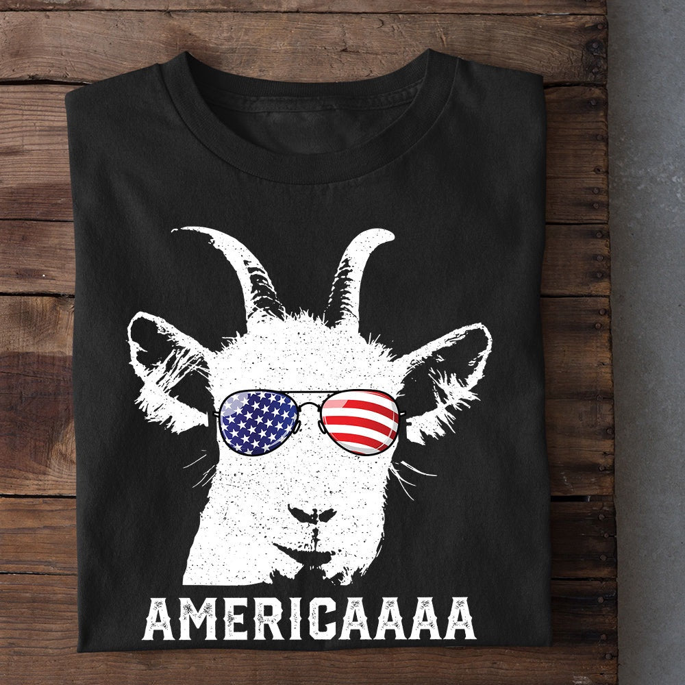 Farm T Shirt, July 4th Americaaaa With Glasses Goat Patriotic Tees, Farm Shirts, Funny Farm Shirts