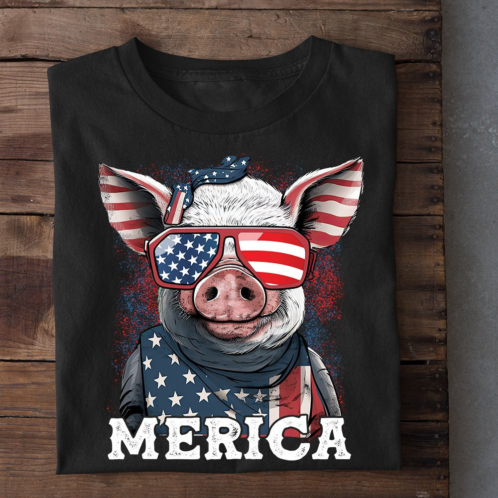 Farm T Shirt, July 4th Cool Merica Pig Patriotic Tees, Farm Shirts, Funny Farm Shirts