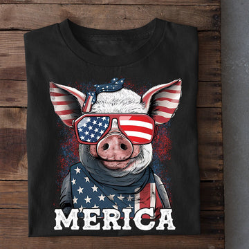 Farm T Shirt, July 4th Cool Merica Pig Patriotic Tees, Farm Shirts, Funny Farm Shirts