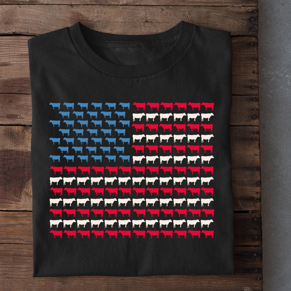 Farm T Shirt, July 4th Cow Arrange USA Flag T Shirt, Farm Shirts, Funny Farm Shirts