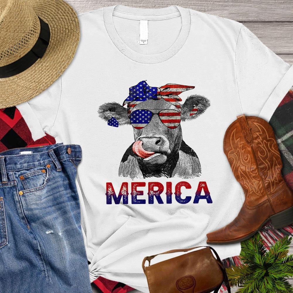 Farm T Shirt, July 4th Cow Flag America T Shirt, Farm Shirts, Funny Farm Shirts