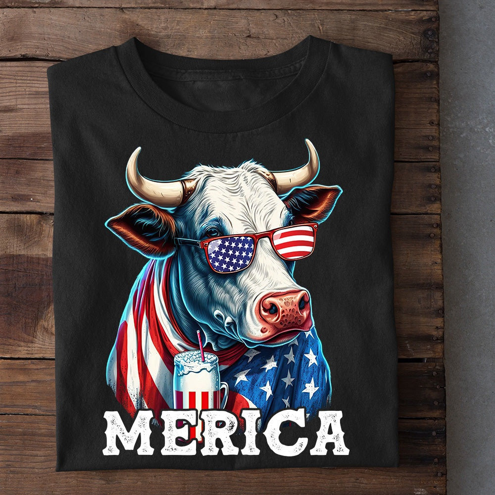 Farm T Shirt, July 4th Cow T-shirt, Merica T Shirt, Farm Shirts, Funny Farm Shirts