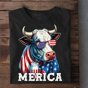 Farm T Shirt, July 4th Cow T-shirt, Merica T Shirt, Farm Shirts, Funny Farm Shirts