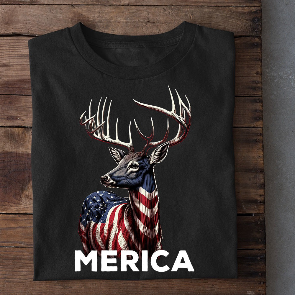 Farm T Shirt, July 4th Deer T-shirt, Merica Deer Patriotic Tees, Farm Shirts, Funny Farm Shirts