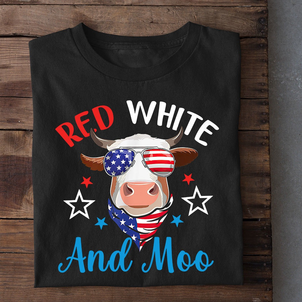 Farm T Shirt, July 4th Red White And Moo T Shirt, Farm Shirts, Funny Farm Shirts