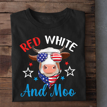 Farm T Shirt, July 4th Red White And Moo T Shirt, Farm Shirts, Funny Farm Shirts