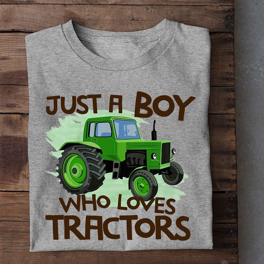 Farm T Shirt, Just A Boy Who Loves Green Tractors T Shirt, Farm Shirts, Funny Farm Shirts