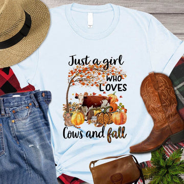Farm T Shirt, Just A Girl Who Loves Cows And Fall Thanksgiving Gift For Cow Lovers T Shirt, Farm Shirts, Funny Farm Shirts