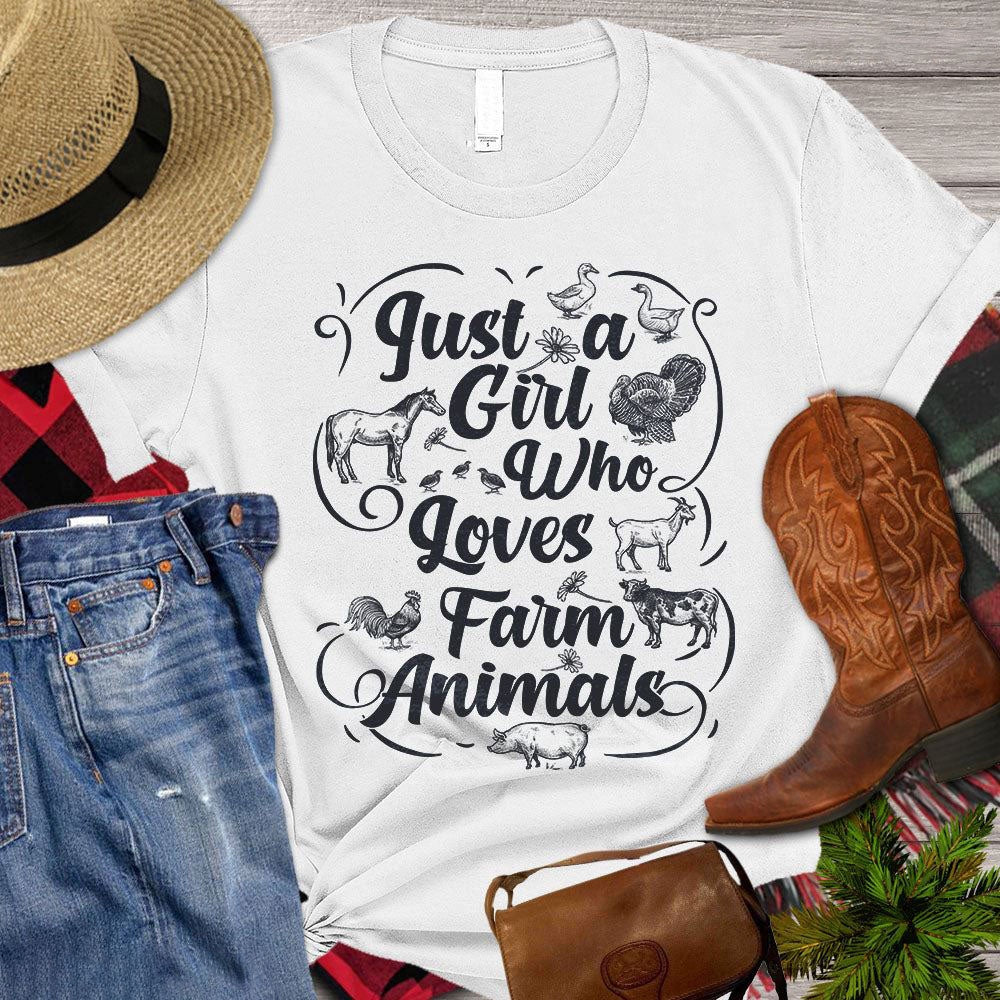 Farm T Shirt, Just A Girl Who Loves Farm Animals T Shirt, Farm Shirts, Funny Farm Shirts