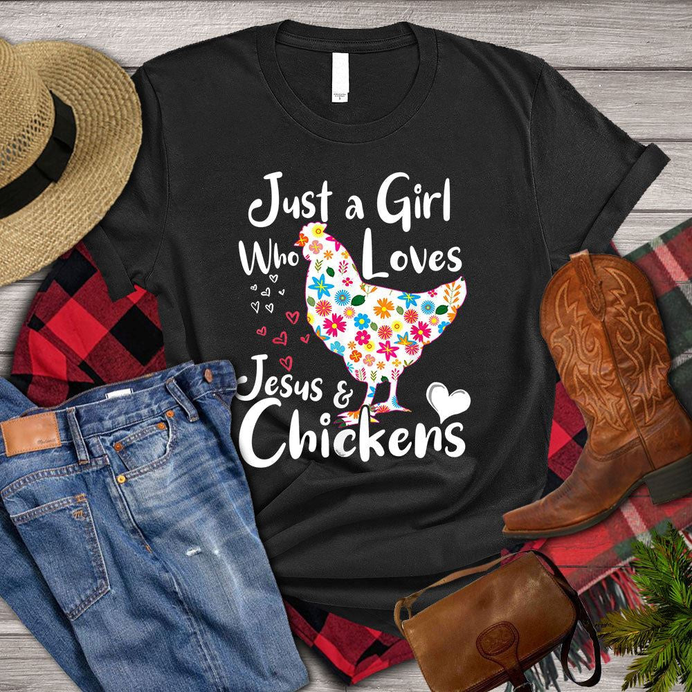 Farm T Shirt, Just A Girl Who Loves Jesus And Chickens T Shirt, Farm Shirts, Funny Farm Shirts