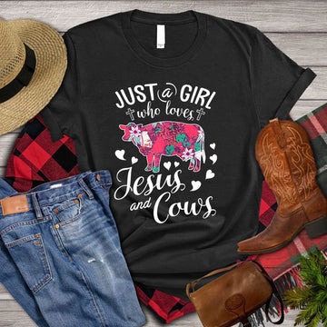 Farm T Shirt, Just A Girl Who Loves Jesus And Cows T Shirt, Farm Shirts, Funny Farm Shirts