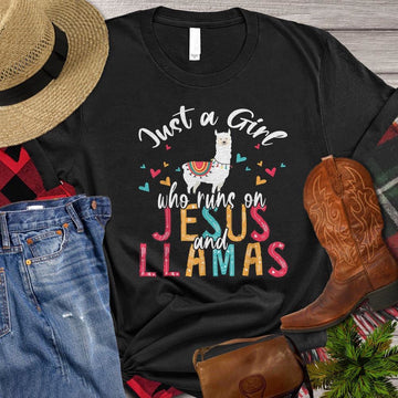 Farm T Shirt, Just A Girl Who Loves Jesus And Llamas T Shirt, Farm Shirts, Funny Farm Shirts