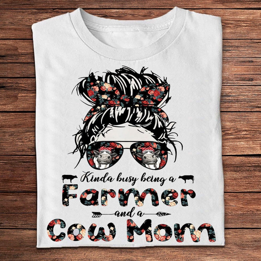 Farm T Shirt, Kinda Busy Being A Farmer And A Cow Mom T Shirts, Farm Shirts, Funny Farm Shirts