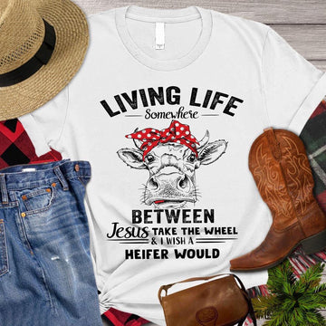 Farm T Shirt, Living Life Somewhere Between Jesus T Shirt, Farm Shirts, Funny Farm Shirts