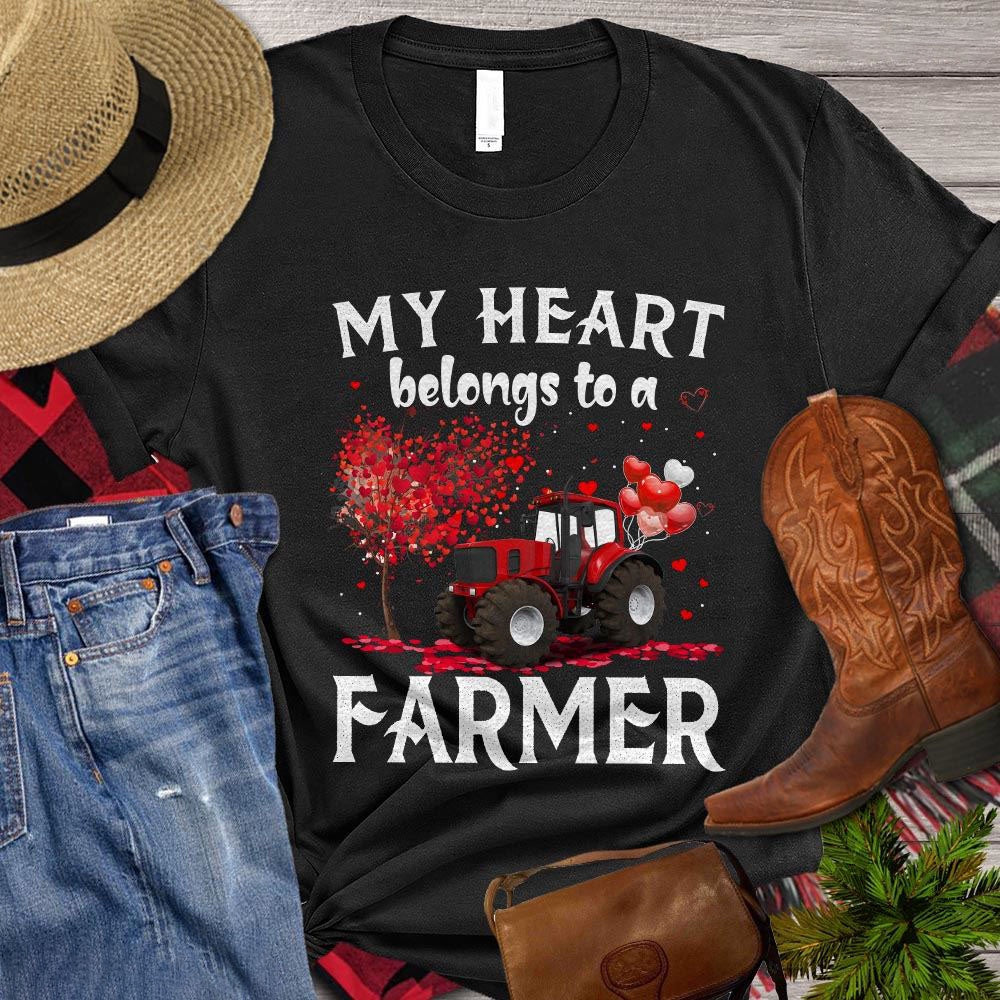 Farm T Shirt, My Heart Belongs To A Farmer Apparel Gift For Farmers T Shirt, Farm Shirts, Funny Farm Shirts