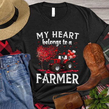 Farm T Shirt, My Heart Belongs To A Farmer Apparel Gift For Farmers T Shirt, Farm Shirts, Funny Farm Shirts