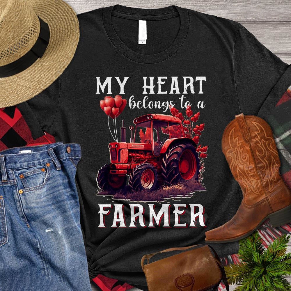 Farm T Shirt, My Heart Belongs To A Farmer Gift For Farmer Lovers T Shirt, Farm Shirts, Funny Farm Shirts
