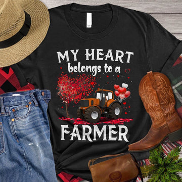 Farm T Shirt, My Heart Belongs To A Farmer Orange Tractor, Farm Shirts, Funny Farm Shirts