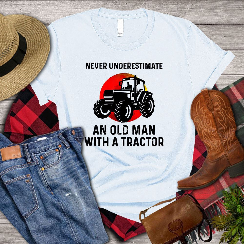 Farm T Shirt, Never Underestimate An Old Man With A Tractor T Shirt, Farm Shirts, Funny Farm Shirts