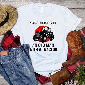 Farm T Shirt, Never Underestimate An Old Man With A Tractor T Shirt, Farm Shirts, Funny Farm Shirts