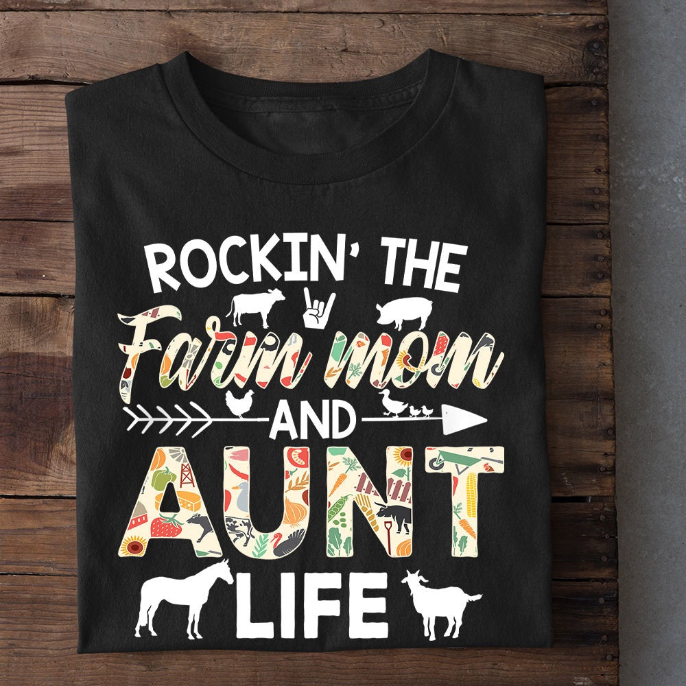 Farm T Shirt, Rockin The Farm Mom And Aunt Life T Shirt, Farm Shirts, Funny Farm Shirts